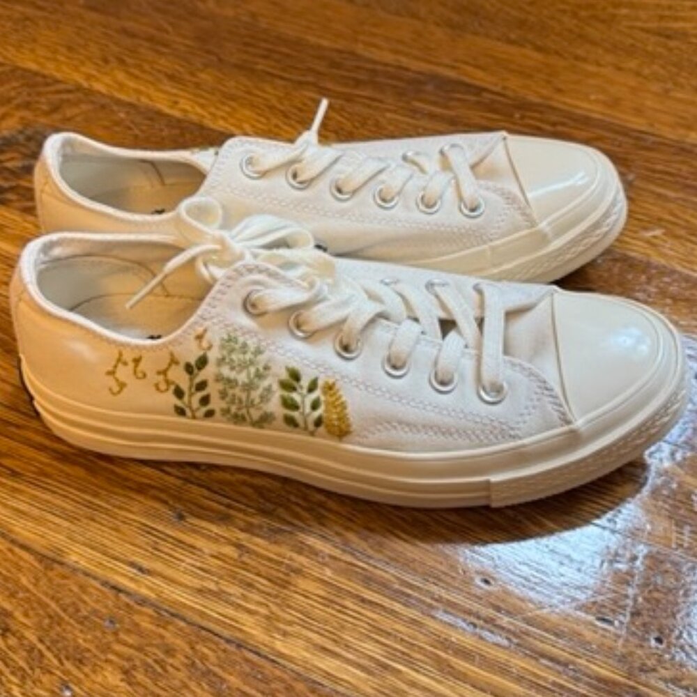 White Converse embellished with Greenery